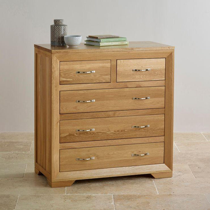 Chamfer Solid Oak 2 over 3 Chest of Drawers
