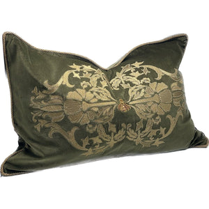 Embroidered Luxe Green Gold Cushion RIH6004 - Oak Furniture Store & Sofas