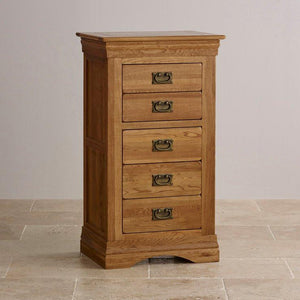 French Rustic Solid Oak 5 Drawers Wellington - Oak Furniture Store & Sofas