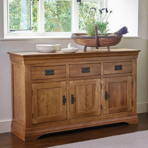 French Rustic Solid Oak Large Sideboard - Oak Furniture Store & Sofas