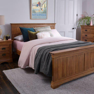 French Rustic Solid Oak Queen-Size Bed - Oak Furniture Store & Sofas