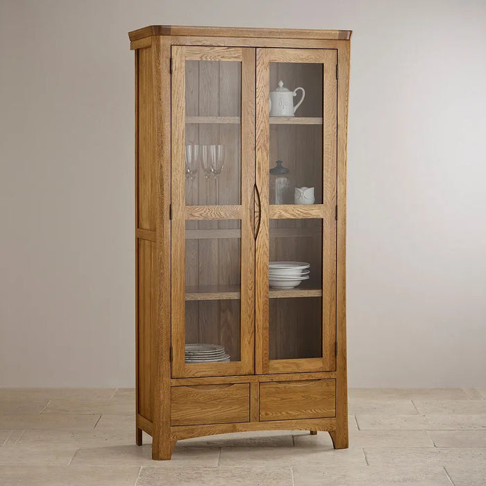 Renwick Rustic Solid Oak Glazed Display/Bookcase Cabinet