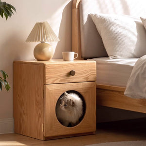 Urban Kidz Natural Solid Oak Cat House Bedside Table - Oak Furniture Store & Sofas