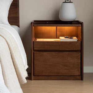 Achen Natural Solid Oak Bedside Table in Walnut Colour