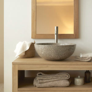 Esna Natural Round Marble Grey Washbasin