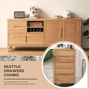 Seattle Natural Solid Oak 5 Drawers Tall Boy