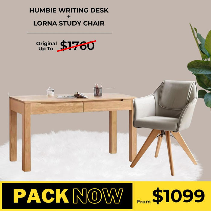 Humbie Solid Oak Writing Desk and Lorna Study Chair Package