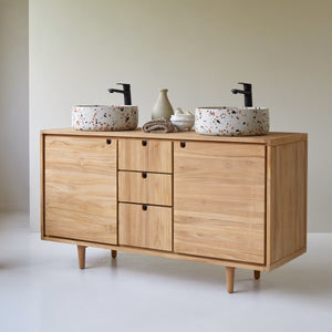 Lorris Natural Solid Oak Double Basin Vanity Unit