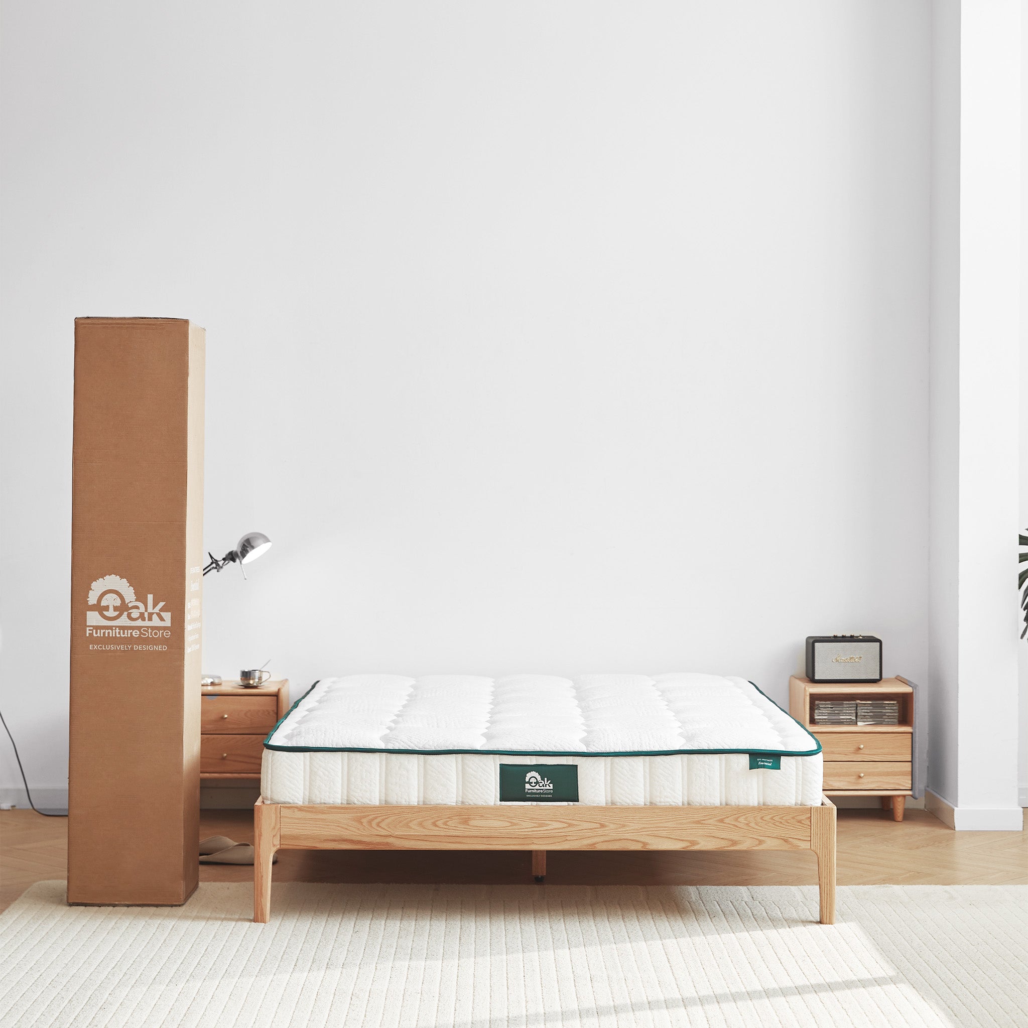 SLEEP BUNDLE: Seattle Solid Oak Platform Bed Frame x OFS Essential Pocket Spring Mattress