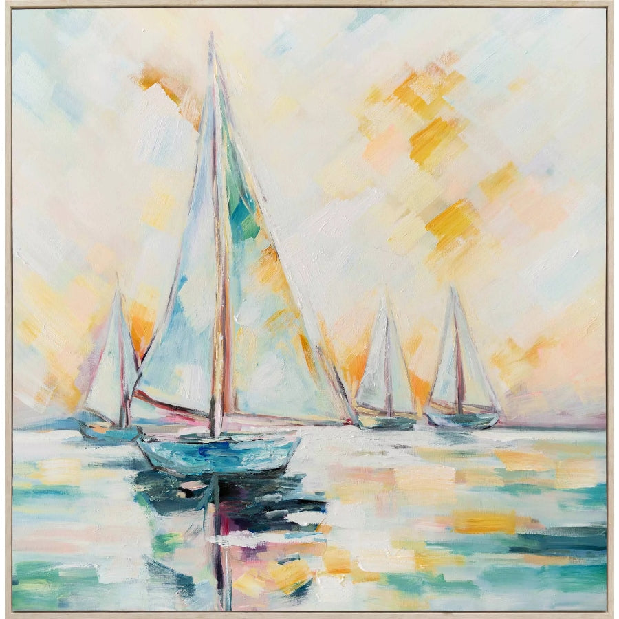 Sailing White Washed Framed Canvas Wall Art 100X100CM KCM350401