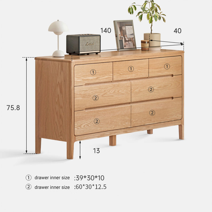 Seattle Natural Solid Oak 3+4 Chest of Drawers