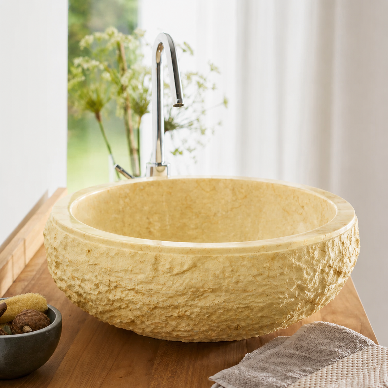 Tanta Natural Cream Round Marble Basin