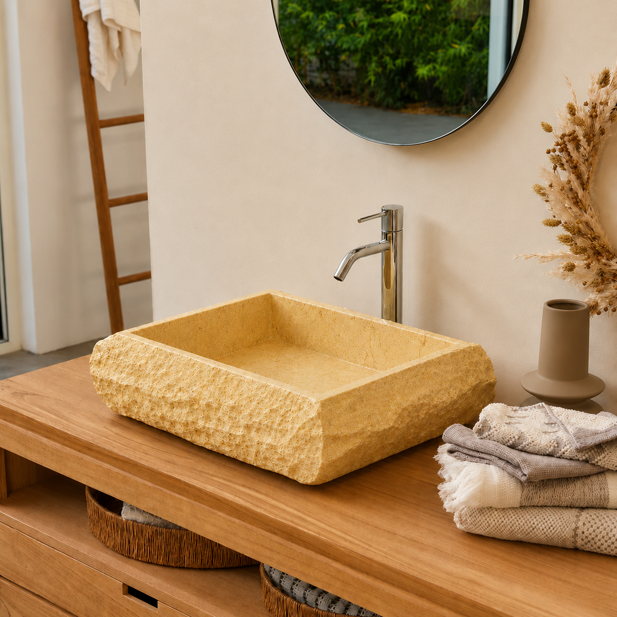 Terzo Natural Cream Square Marble Basin
