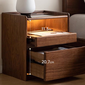 Achen Natural Solid Oak Bedside Table in Walnut Colour - Oak Furniture Store