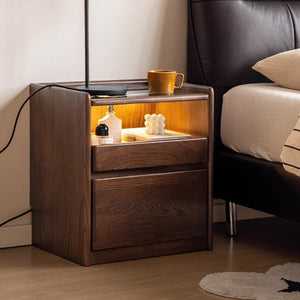 Achen Natural Solid Oak Bedside Table in Walnut Colour - Oak Furniture Store