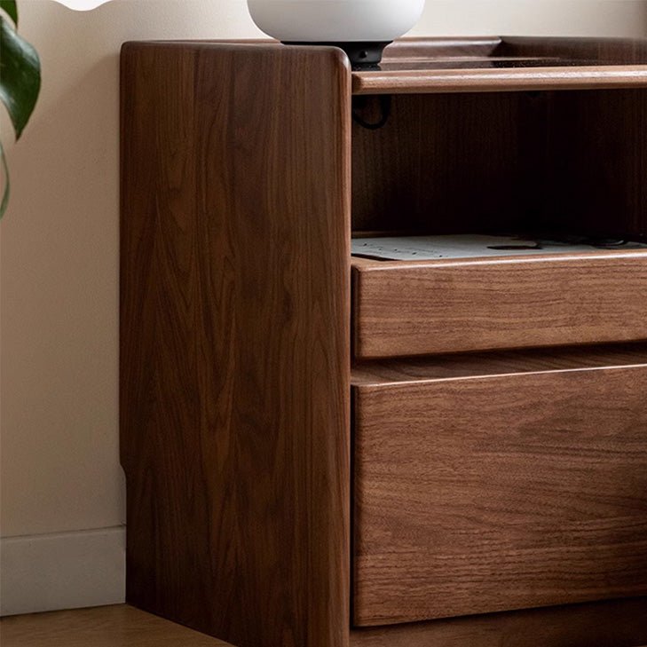 Achen Natural Solid Oak Bedside Table in Walnut Colour - Oak Furniture Store