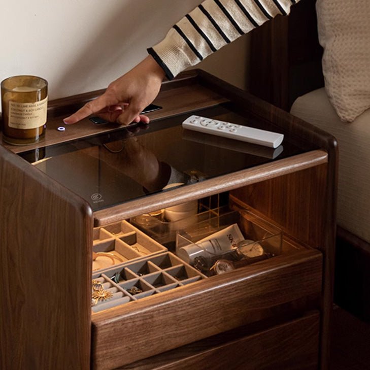 Achen Natural Solid Oak Bedside Table in Walnut Colour - Oak Furniture Store