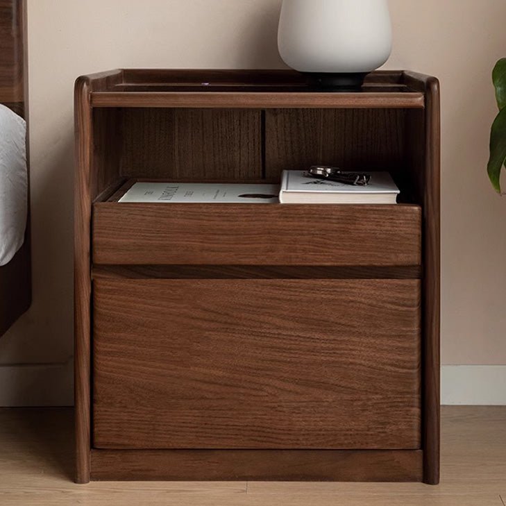 Achen Natural Solid Oak Bedside Table in Walnut Colour - Oak Furniture Store