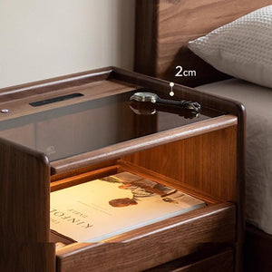 Achen Natural Solid Oak Bedside Table in Walnut Colour - Oak Furniture Store