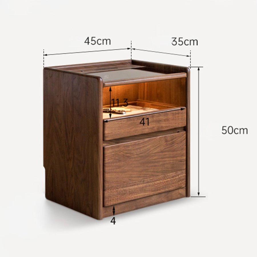 Achen Natural Solid Oak Bedside Table in Walnut Colour | Oak Furniture Store