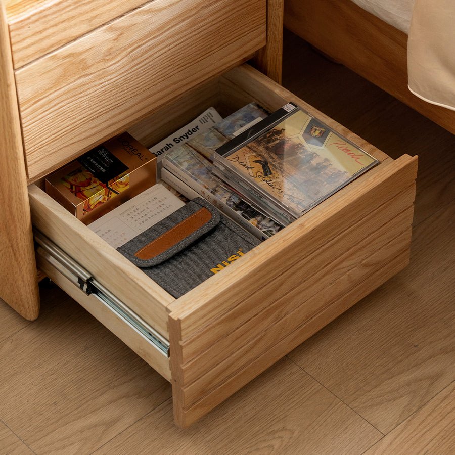 Achen Natural Solid Oak Movable Bedside Table | Oak Furniture Store