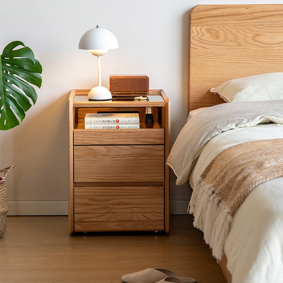 Achen Natural Solid Oak Movable Bedside Table | Oak Furniture Store