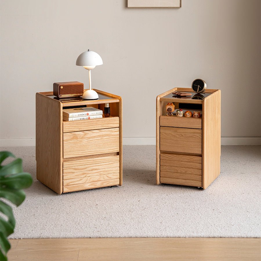 Achen Natural Solid Oak Movable Bedside Table | Oak Furniture Store