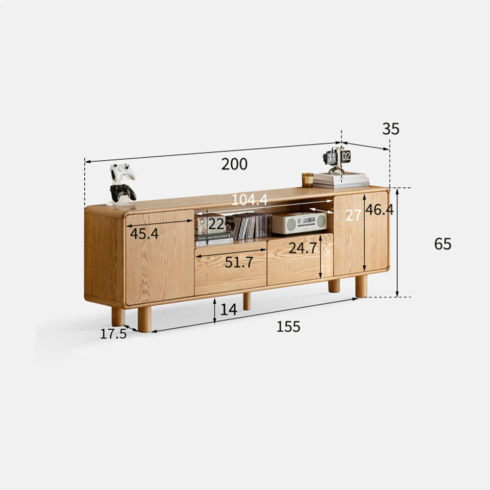 Alia natural solid oak tall entertainment unit with drawers and cabinets
