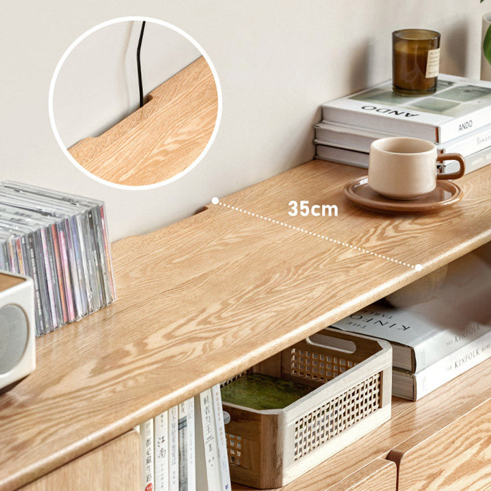 Alia natural solid oak tall entertainment unit with drawers and cabinets