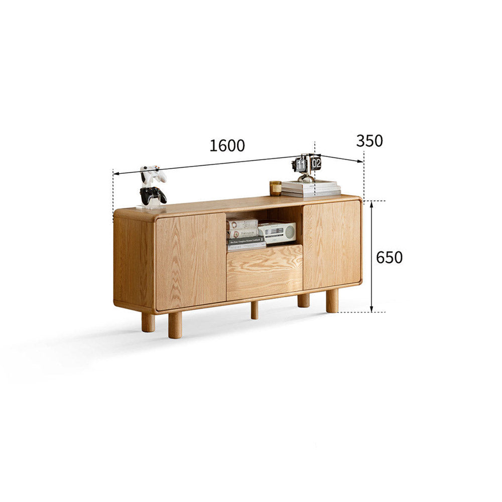 Alia natural solid oak tall entertainment unit with drawers and cabinets