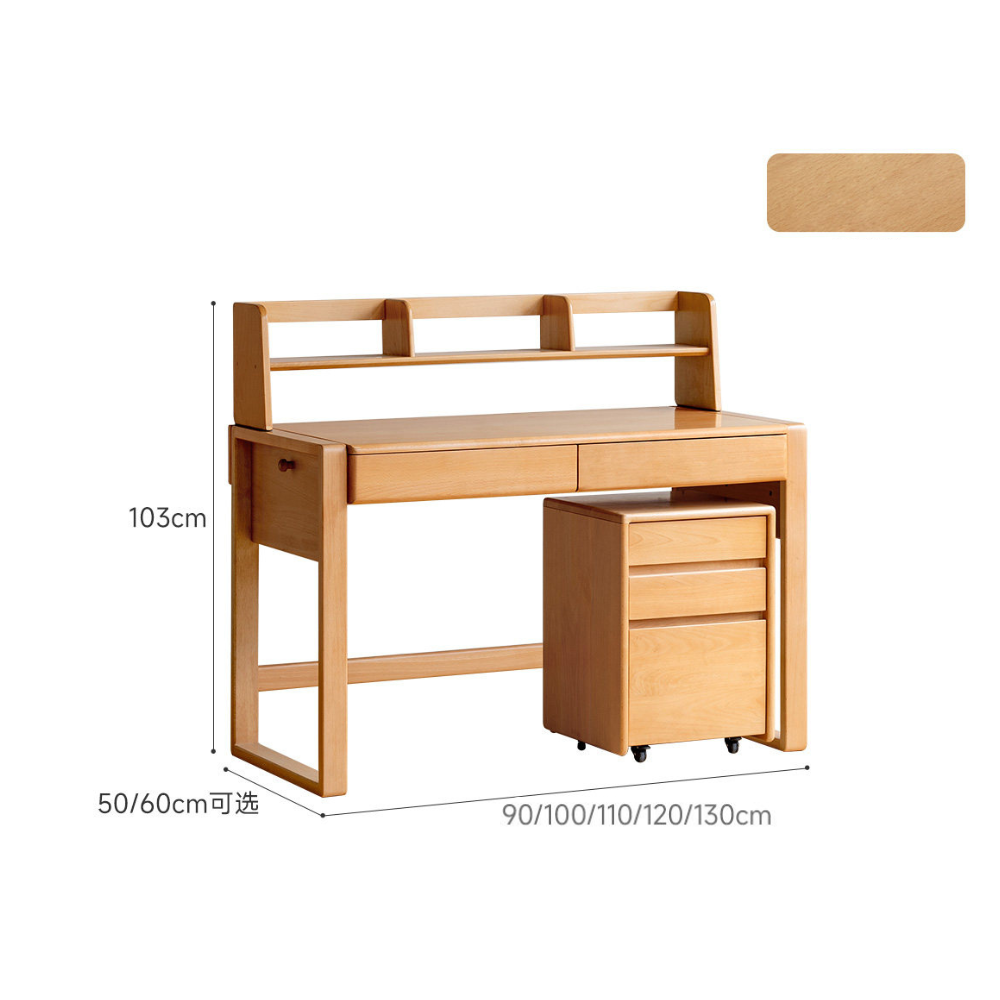 Ancona Natural Solid Beech Desk with Hutch