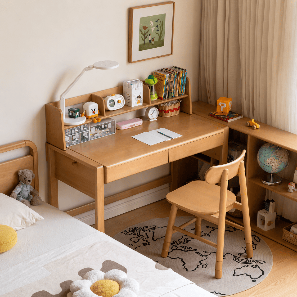 Ancona Natural Solid Beech Desk with Hutch