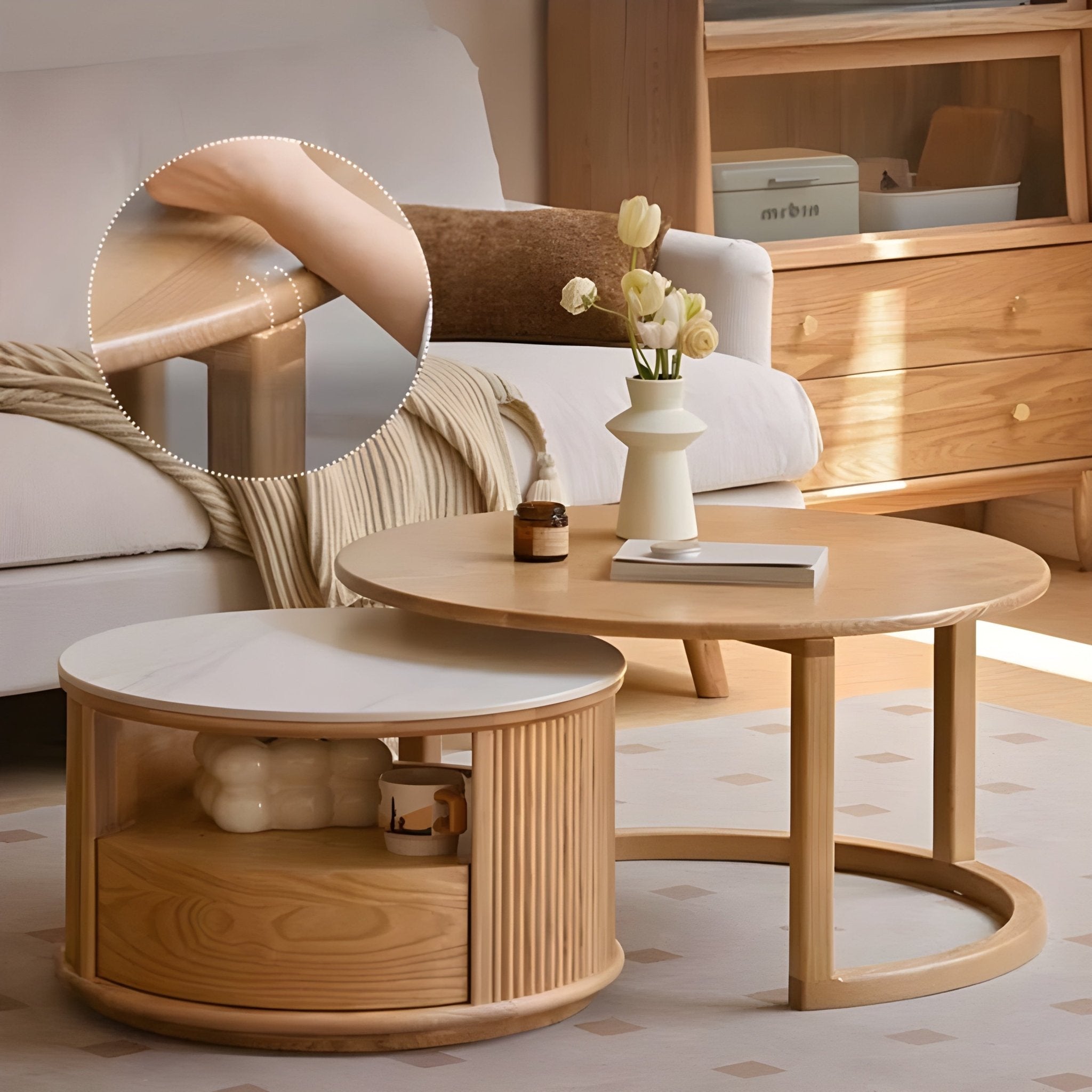 Anders Natural Solid Ash Coffee Table Set Design Three - Oak Furniture Store