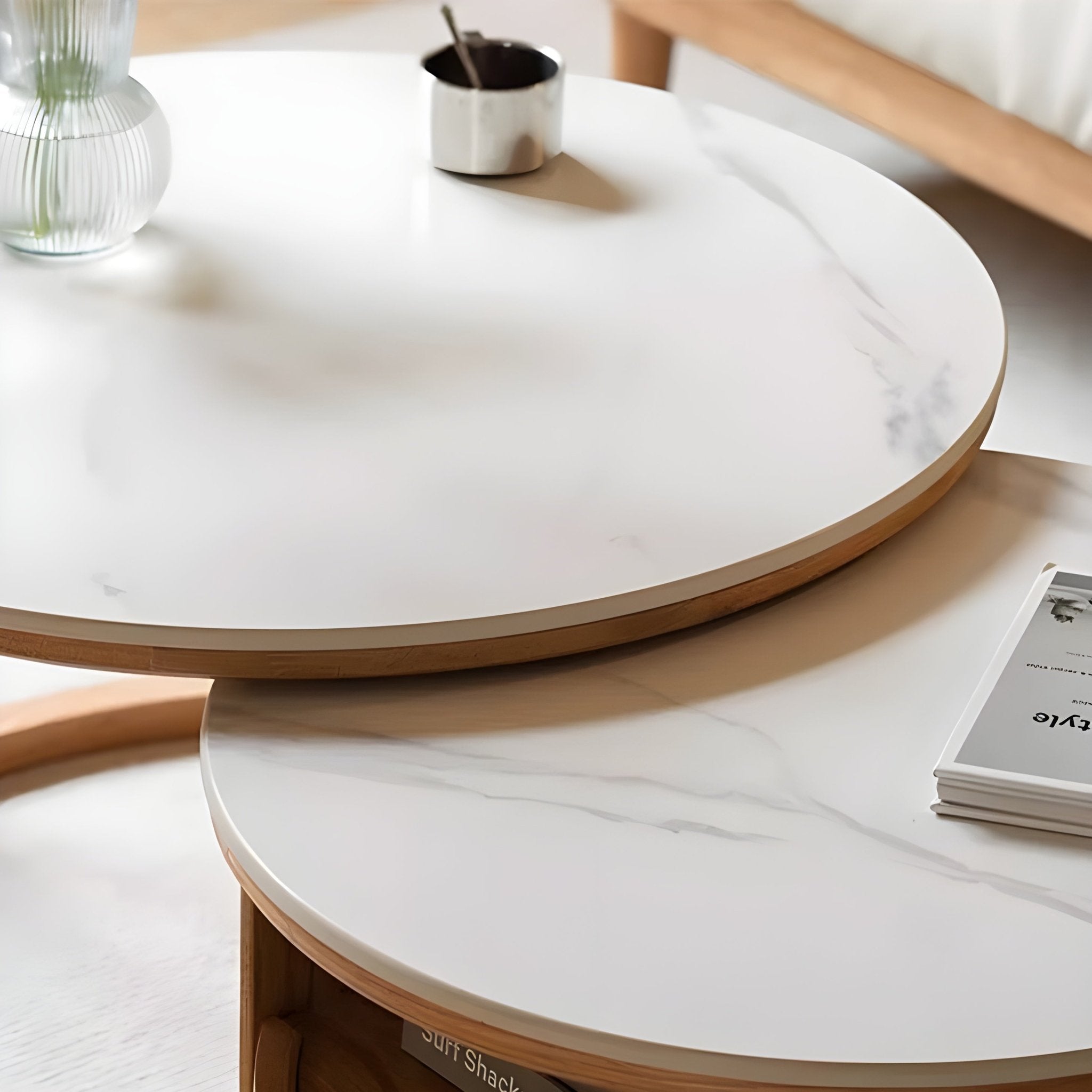 Anders Natural Solid Oak Coffee Table Set | round coffee table blocks with marble top for NZ living room |Oak Furniture Store