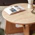 Anela natural solid cherry coffee table set with travertine-look sintered stone top in a modern organic Kiwi living room