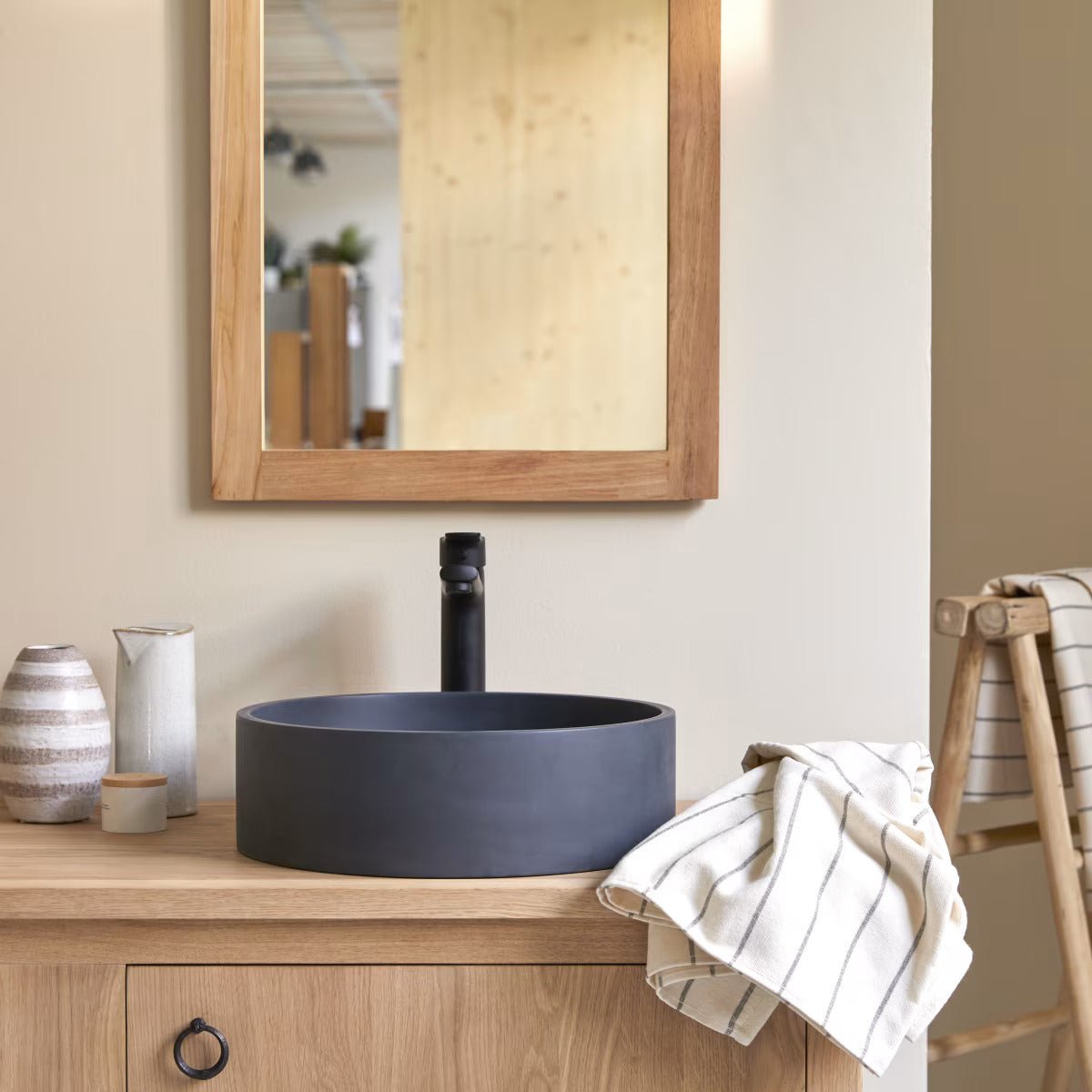 Aney Round Black Terrazzo Basin - Oak Furniture Store