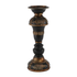 Antiqued black and gold candle holder with ornate floral detailing for classic home décor styling