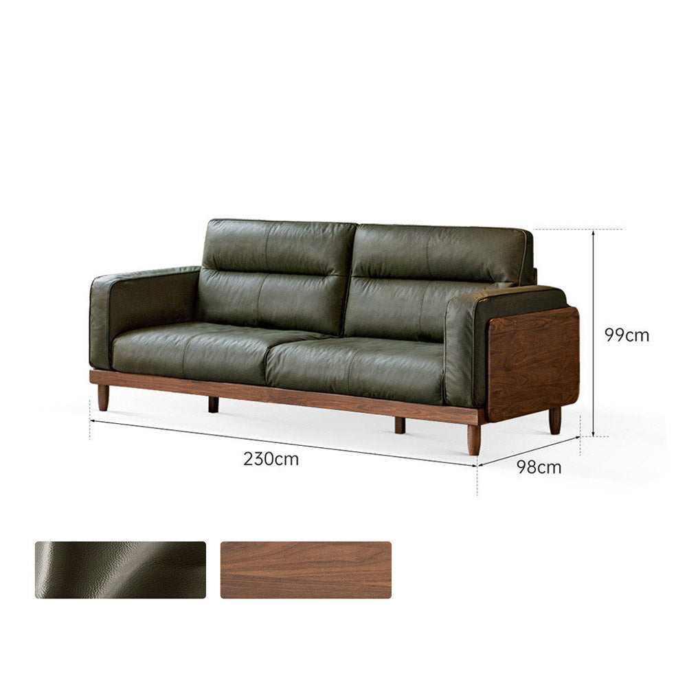 Arcevia Natural Solid Walnut Genuine Leather Sofa