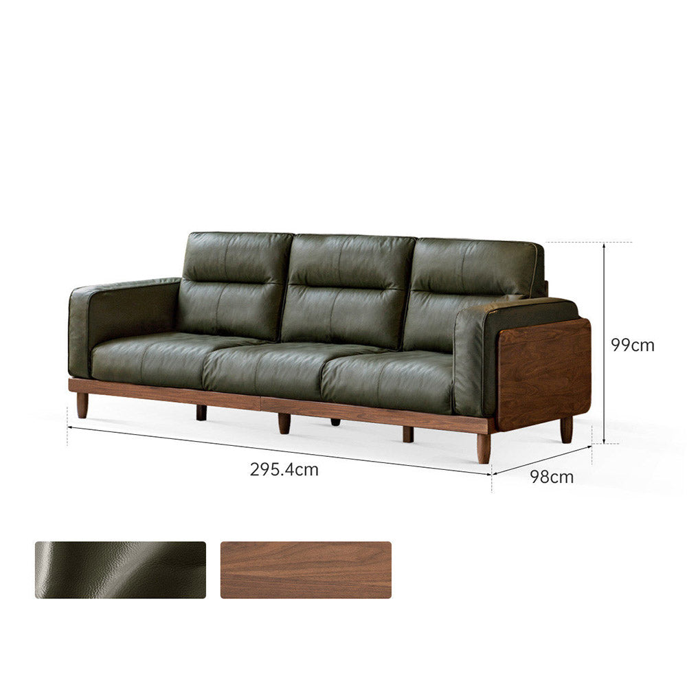 Arcevia Natural Solid Walnut Genuine Leather Sofa
