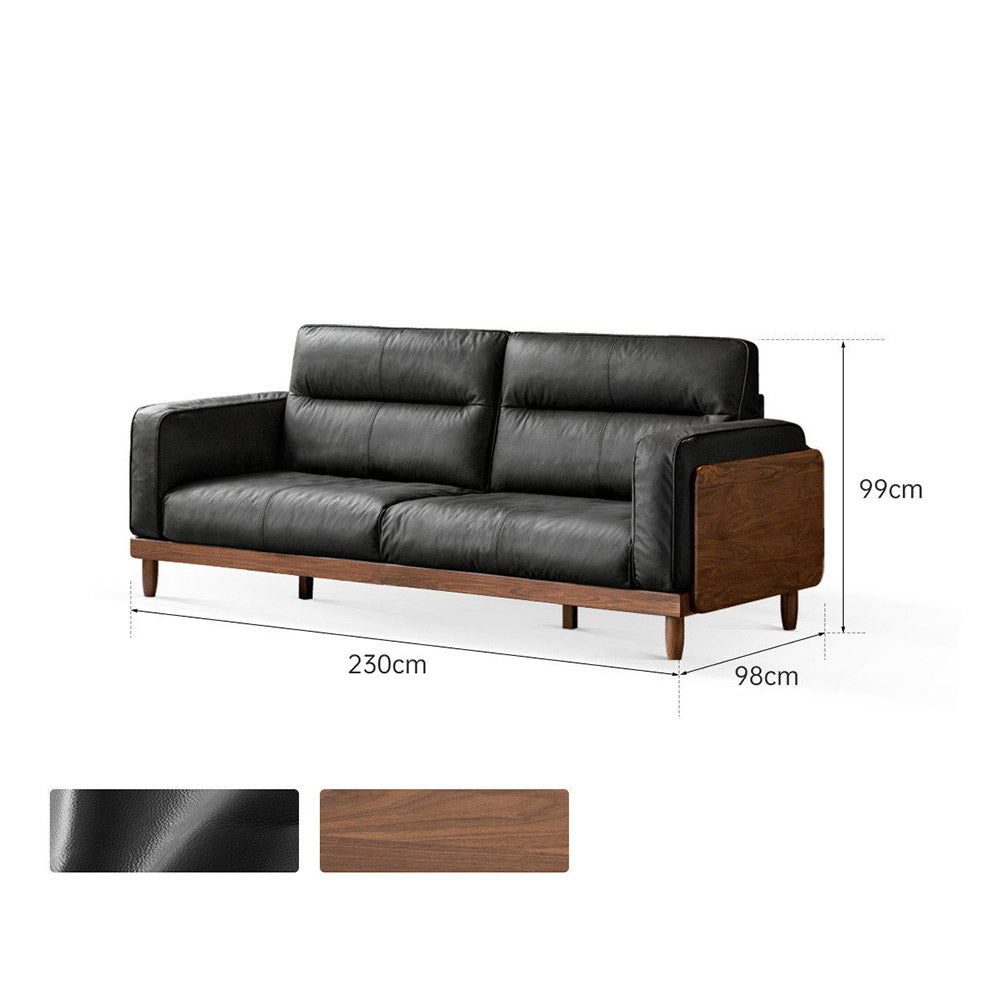 Arcevia Natural Solid Walnut Genuine Leather Sofa