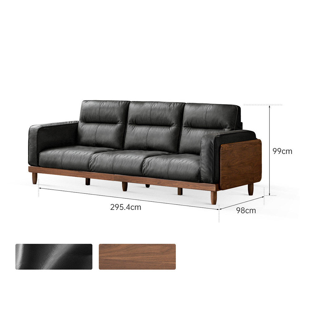 Arcevia Natural Solid Walnut Genuine Leather Sofa