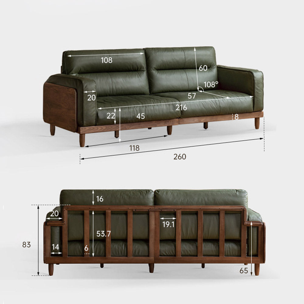 Arcevia Natural Solid Walnut Genuine Leather Sofa
