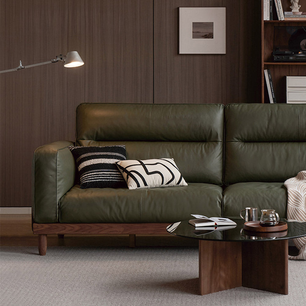 Arcevia Natural Solid Walnut Genuine Leather Sofa