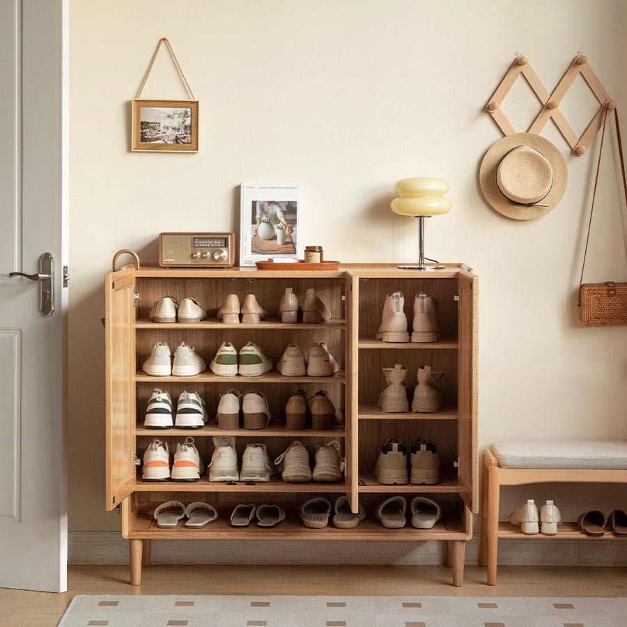 Arches Solid Oak Bottom Open Shelf Shoe Cabinet | Oak Furniture Store