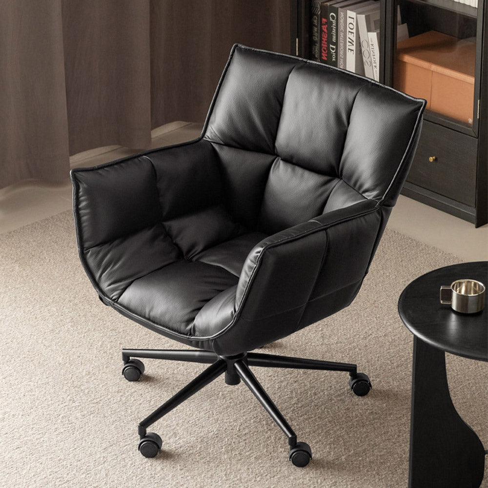 Artena comfort study office chair in black synthetic leather with cushioned seat and matt black swivel base