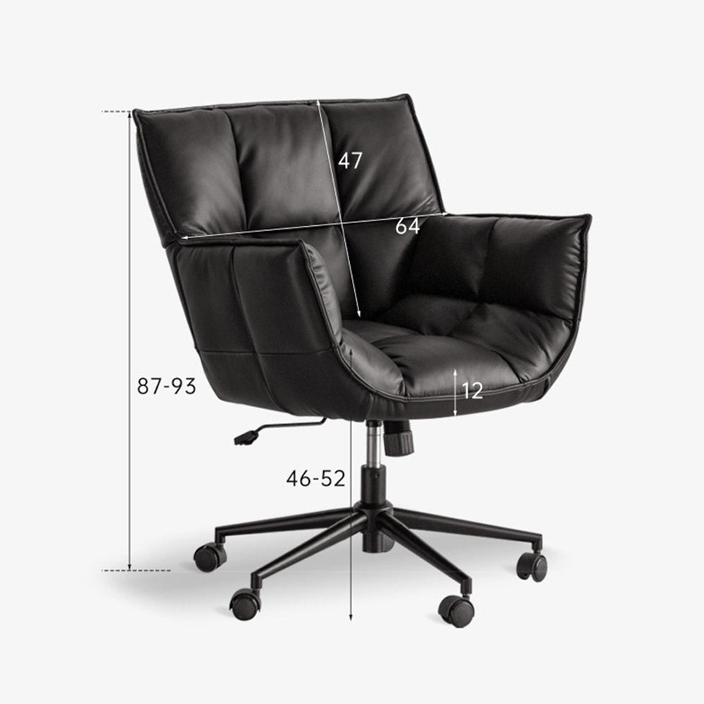 Artena comfort study office chair in black synthetic leather with cushioned seat and matt black swivel base