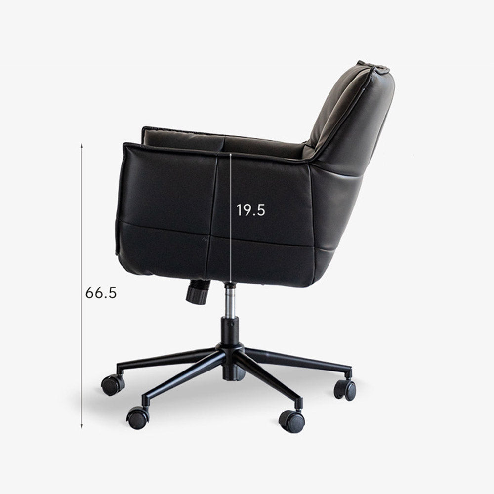 Artena comfort study office chair in black synthetic leather with cushioned seat and matt black swivel base