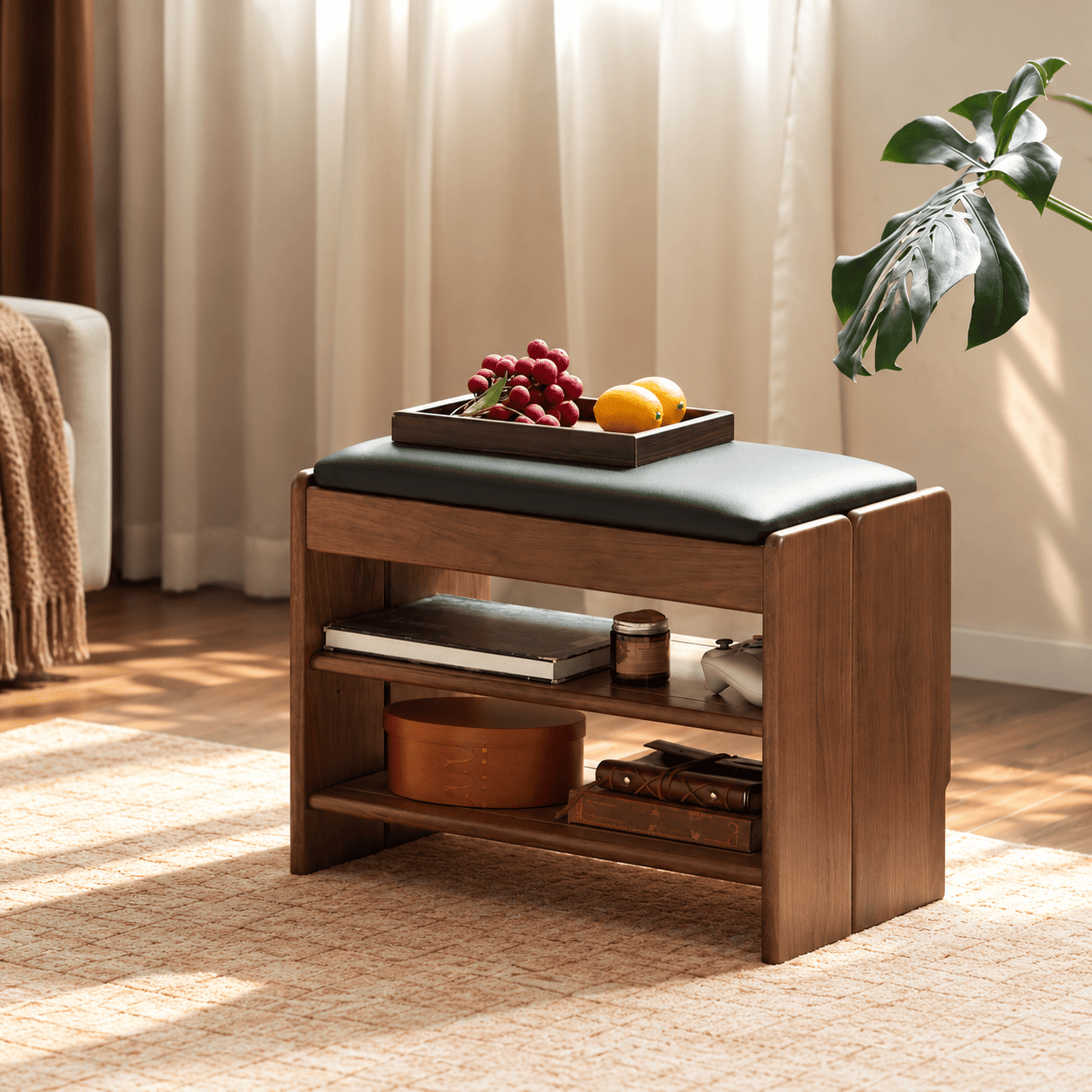 Arvada Natural Solid Walnut Shoe Bench