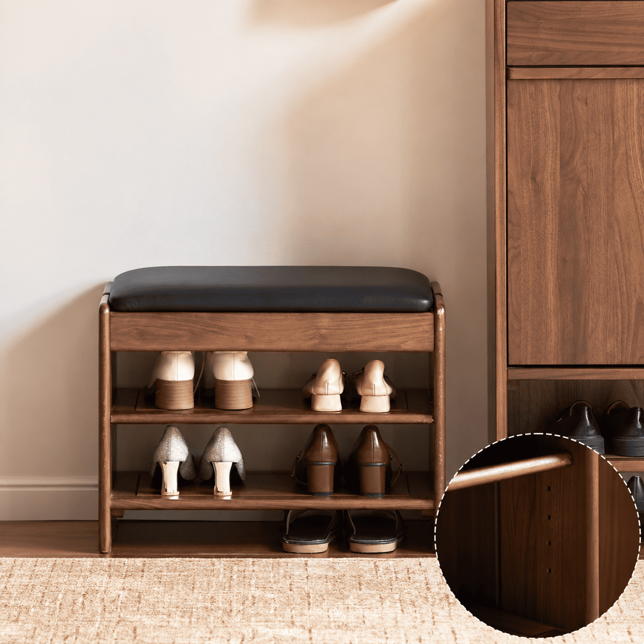 Arvada Natural Solid Walnut Shoe Bench
