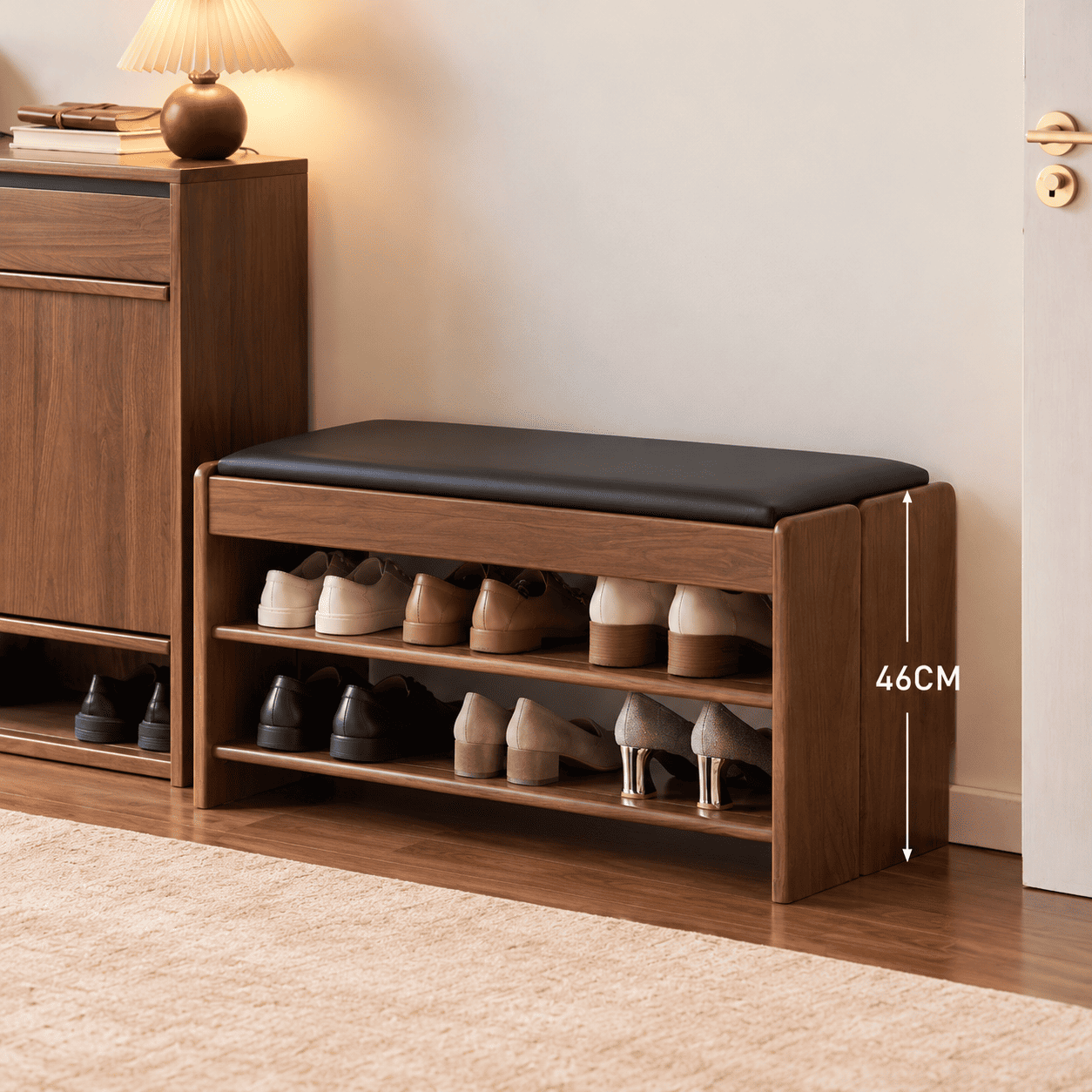 Arvada Natural Solid Walnut Shoe Bench